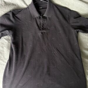 UNIQLO Black Cotton Polo T-Shirt Shark Print - Size Medium